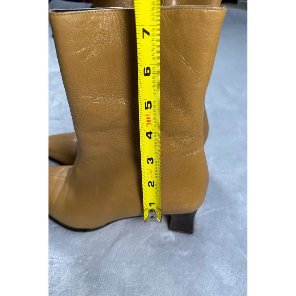 Etienne Aigner Ankle Boots Tan Leather Siz 6M Zip Up Heel‎